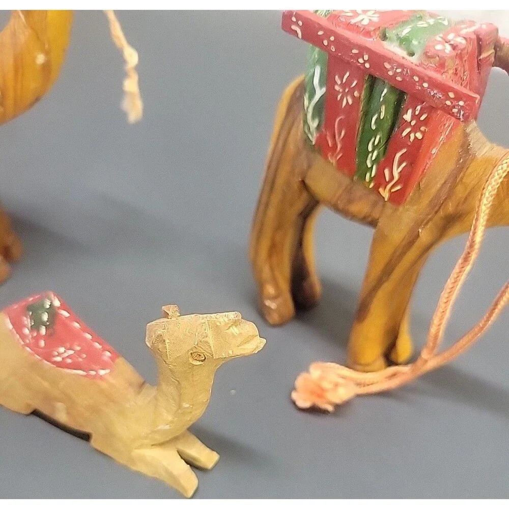Lot of 3‎ Olive Wood Hand Carved Camel Nativity Figurines ornaments (2) 4